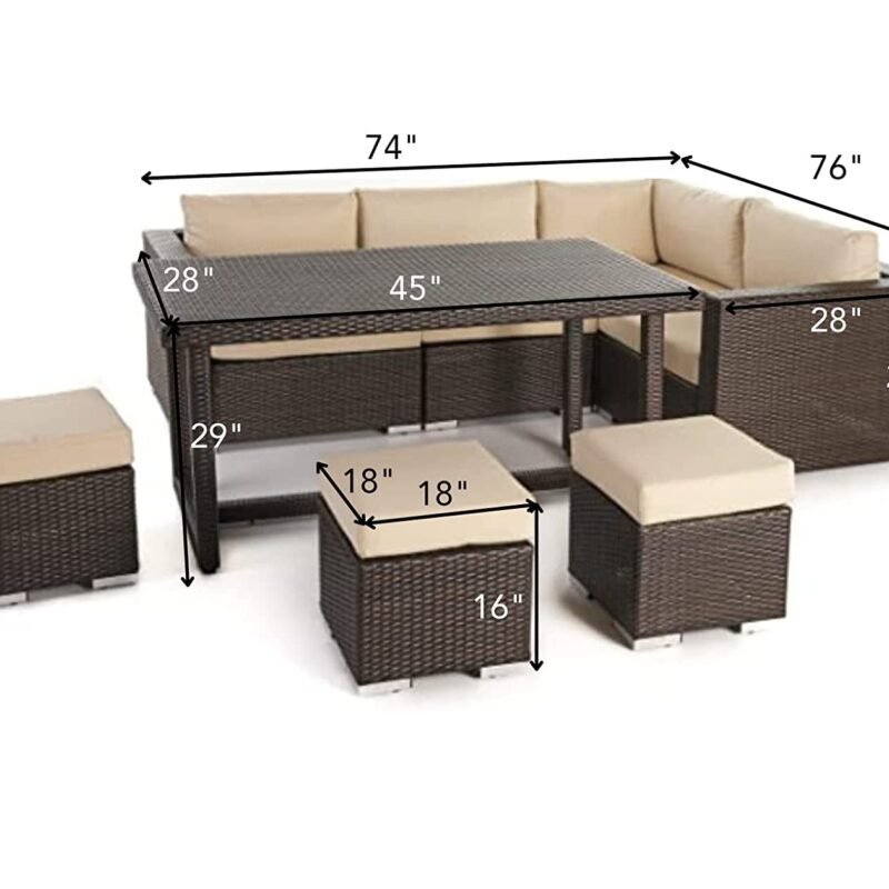 Devoko Outdoor Wicker Sofa Set - Dark Brown & Cream - Image 2
