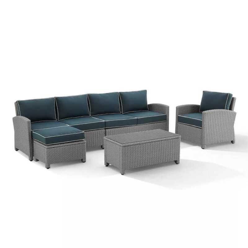 DEVOKO Outdoor Sectional Sofa Set - Grey & Navy Blue - Image 3
