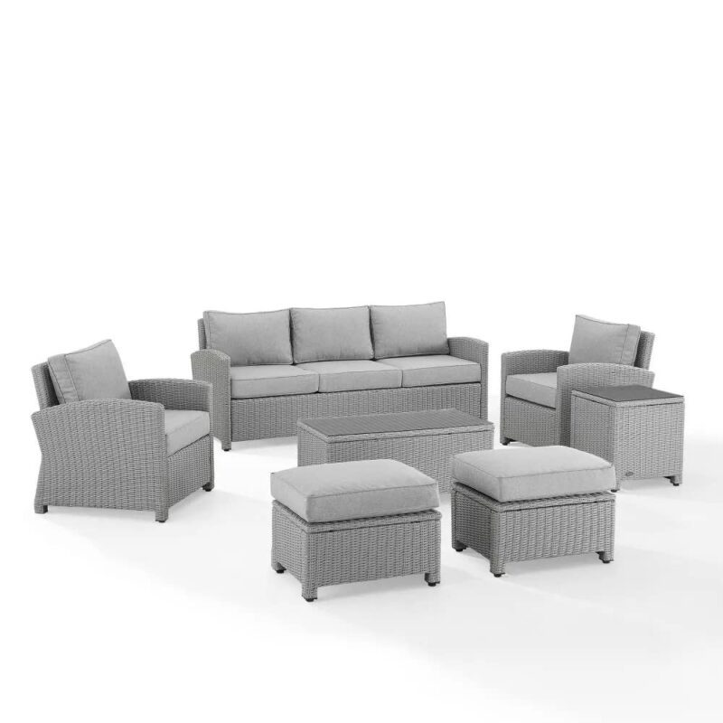 DEVOKO 7Pcs Outdoor Wicker Sectional Patio Furniture Set (Silver/Grey) - Image 3