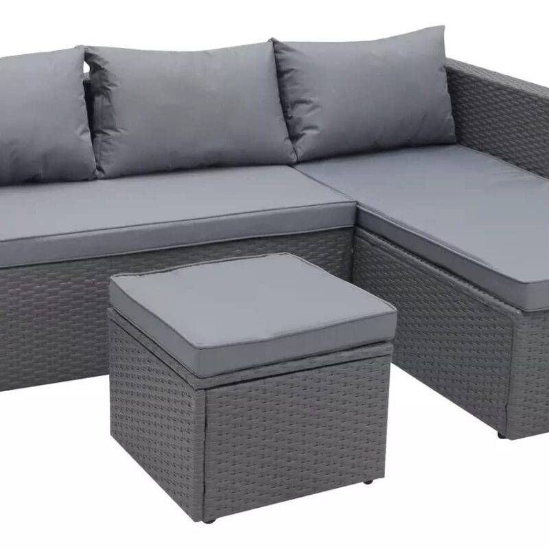 DEVOKO 3Pc Outdoor Wicker Sofa Set (Grey) - Image 2