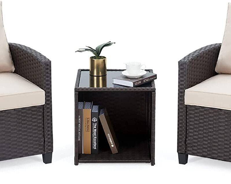 DEVOKO 3PCS Rattan Conversation Set (Dark Brown & Cream) - Image 4