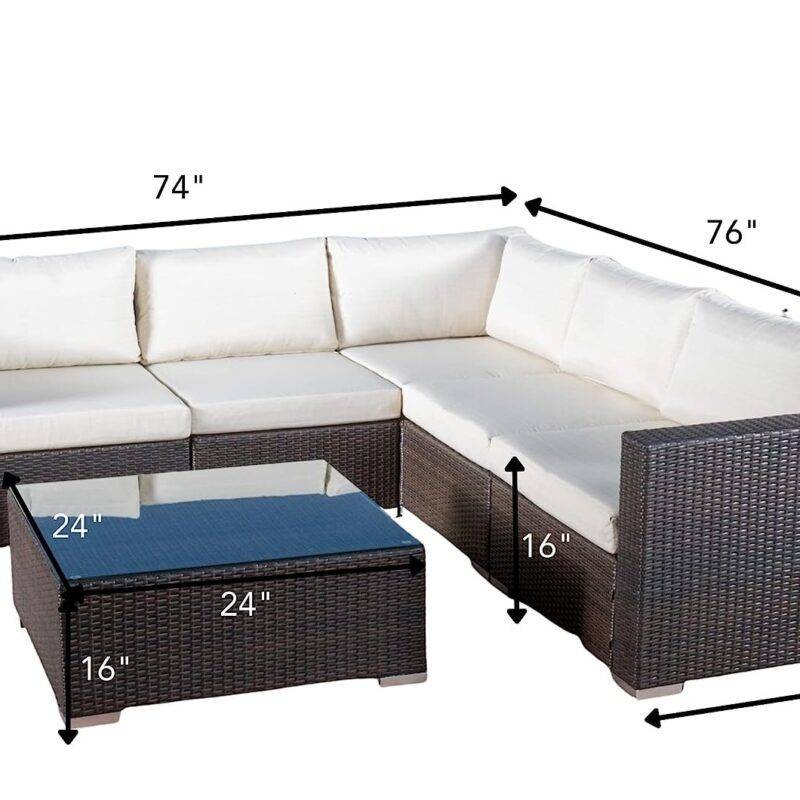 DEVOKO 3pc Outdoor L Shape Patio Set (Dark Brown/Cream) - Image 2