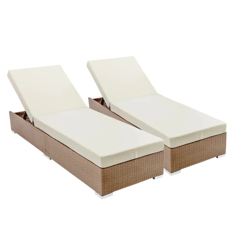 DEVOKO Chaise Lounge Chair (Beige/White) - Image 3