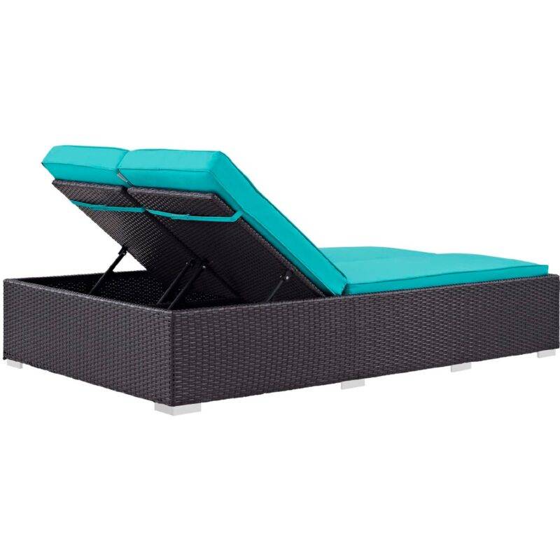 Outdoor Chaise Lounge Chair (Dark Brown & Sky-blue) - Image 3