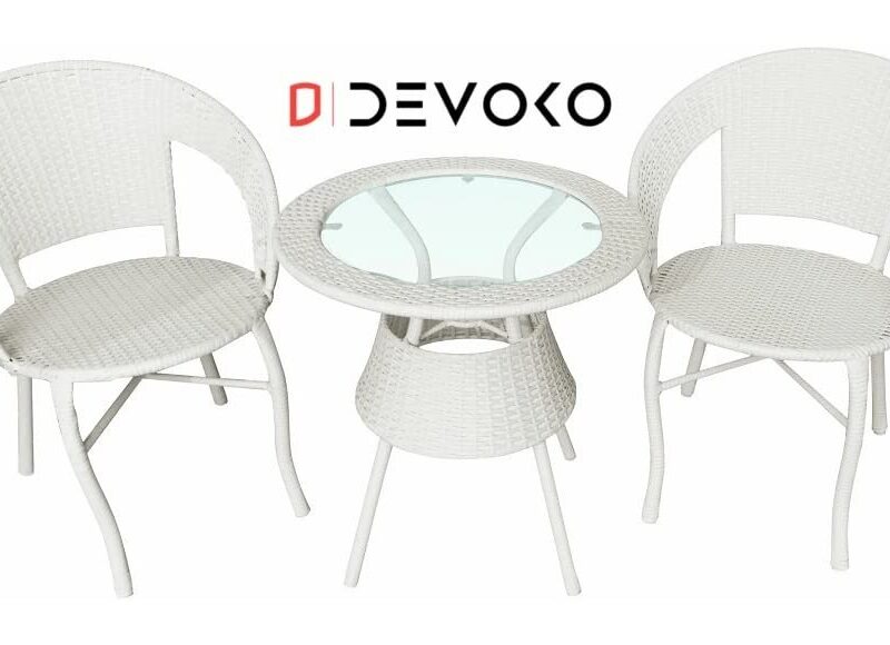 Devoko 3 Piece Wicker Patio Set - Balcony/Backyard - White - Image 6
