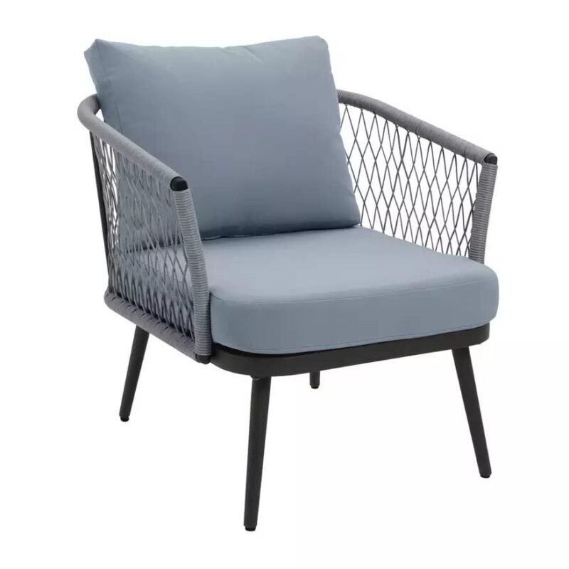 Rope Chairs with Cushions & Center Table (Grey) - Image 3