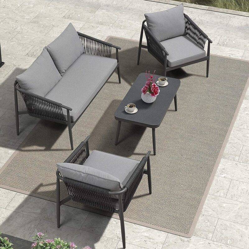 DEVOKO 4 Seater Outdoor Sofa Set (Black & Dark Grey) - Image 3