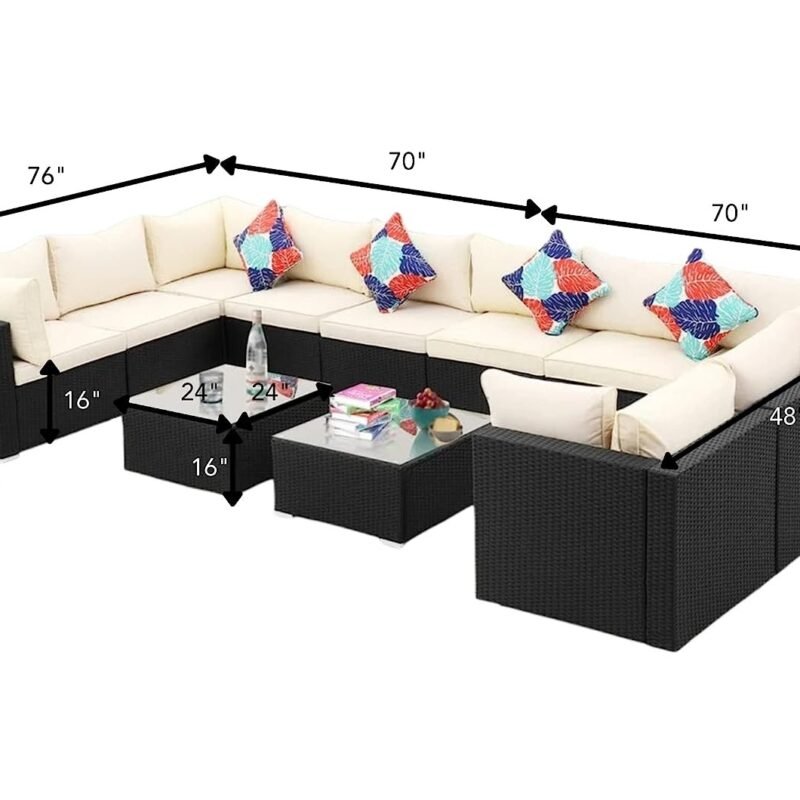 6-Piece Outdoor Wicker Set (Black/Cream) - Image 2