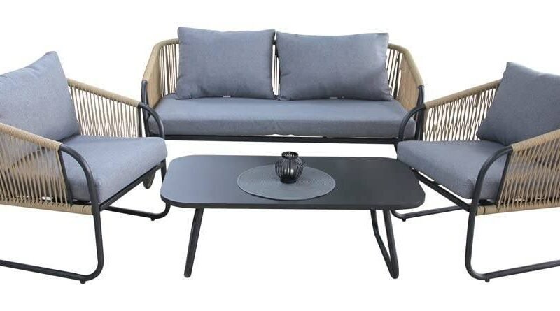 DEVOKO Bistro Set 4-Piece (Beige/Grey) - Image 2