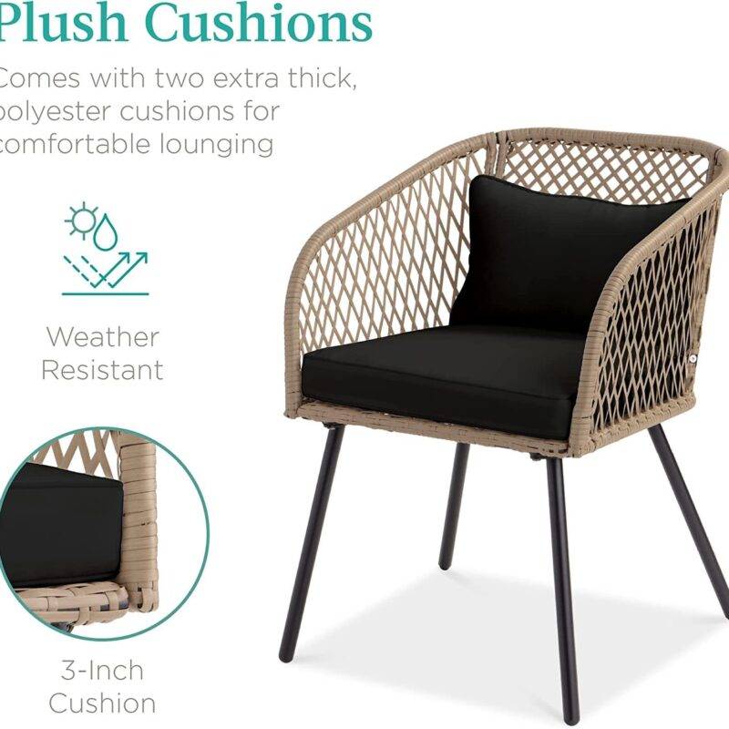 DEVOKO 3-Piece Outdoor Rattan Furniture Set (Beige & Black) - Image 5