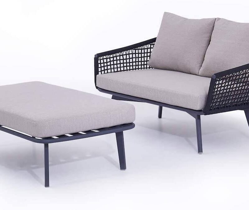 DEVOKO 2-Piece Outdoor Rope Chair and Ottoman Set (Black/Grey) - Image 2