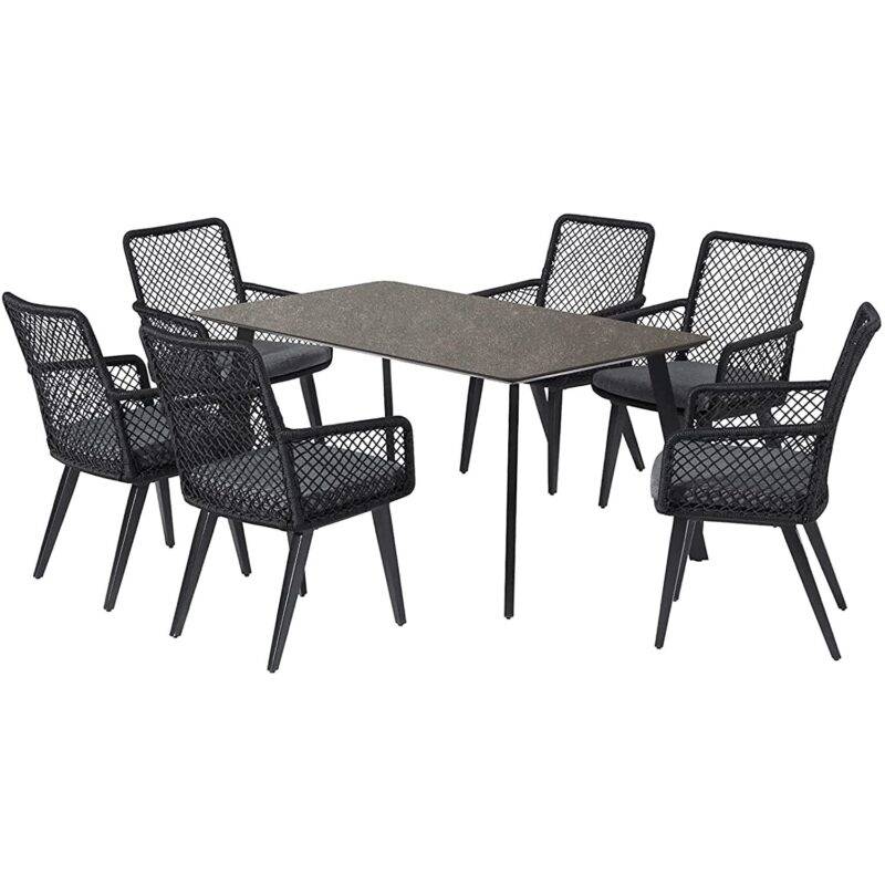 7PCS DEVOKO Rope Patio Dining Set with Cushions Table Top: Without glass - Image 2
