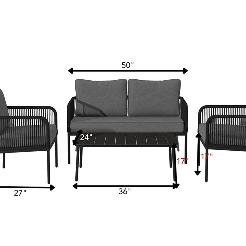 DEVOKO 4-Seater Outdoor/Indoor Sofa Set with Center Table - Black & Grey - Image 2