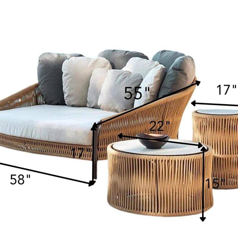 DEVOKO Outdoor Rope Daybed Set (Beige/Off-White) - Image 2