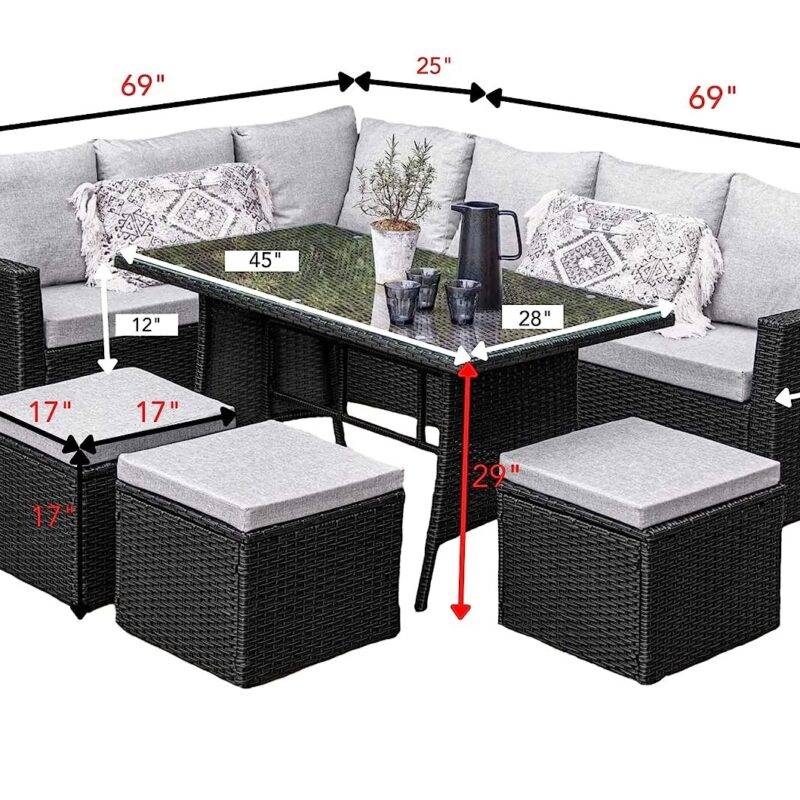 DEVOKO 6-Piece All-Weather Wicker Patio Furniture Set (Black/Grey) - Image 2