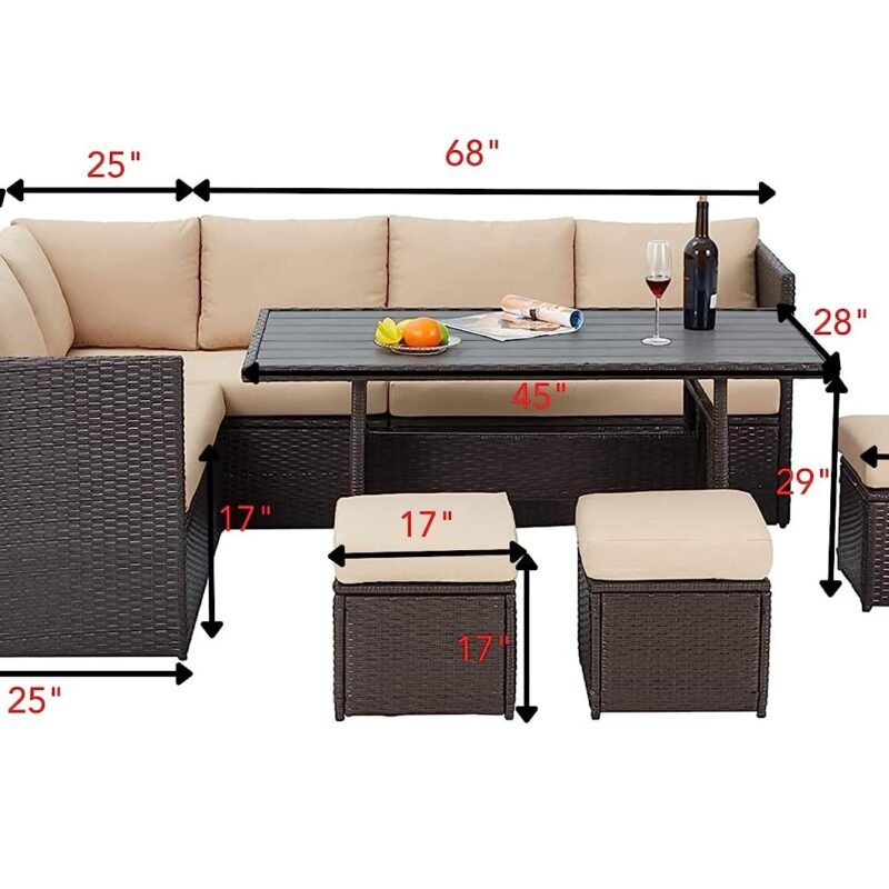DEVOKO 6-pcs Wicker Sofa Dining Set - Dark Brown/Cream - Image 2