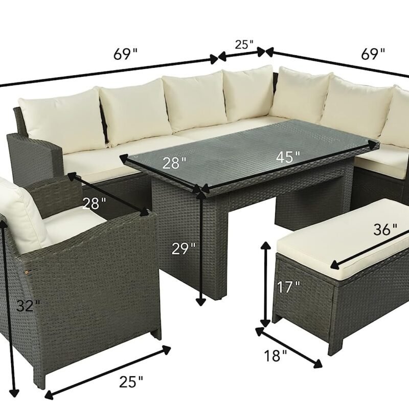 5-Piece Outdoor Patio Furniture Set with Dining Table and Chairs - Dark Brown/Cream - Image 2