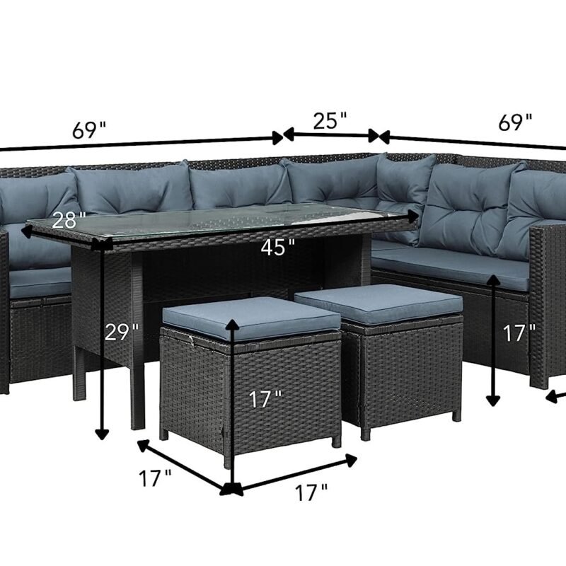 DEVOKO 6-Piece Outdoor Patio Furniture Set - Dark Brown & Cyan Blue - Image 2