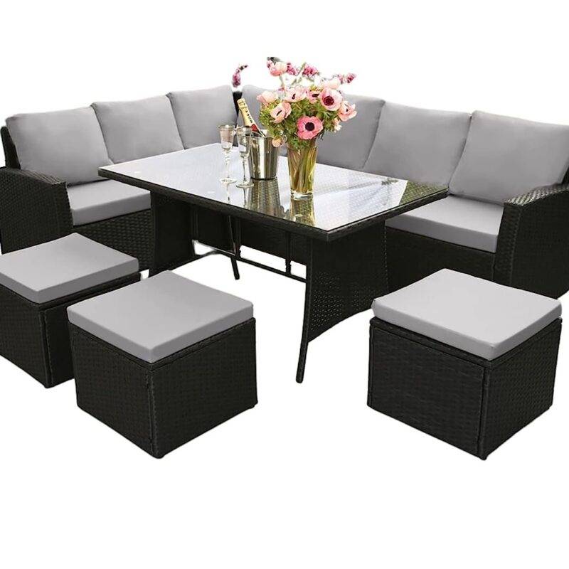 DEVOKO 6-Piece Patio Furniture Set - Black & Grey Outdoor Dining Conversation Set - Image 3