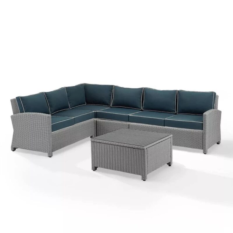 DEVOKO 3PCS Outdoor L-Shaped Rattan Sofa Set with Cushions and Table (Silver & Navy Blue) - Image 4