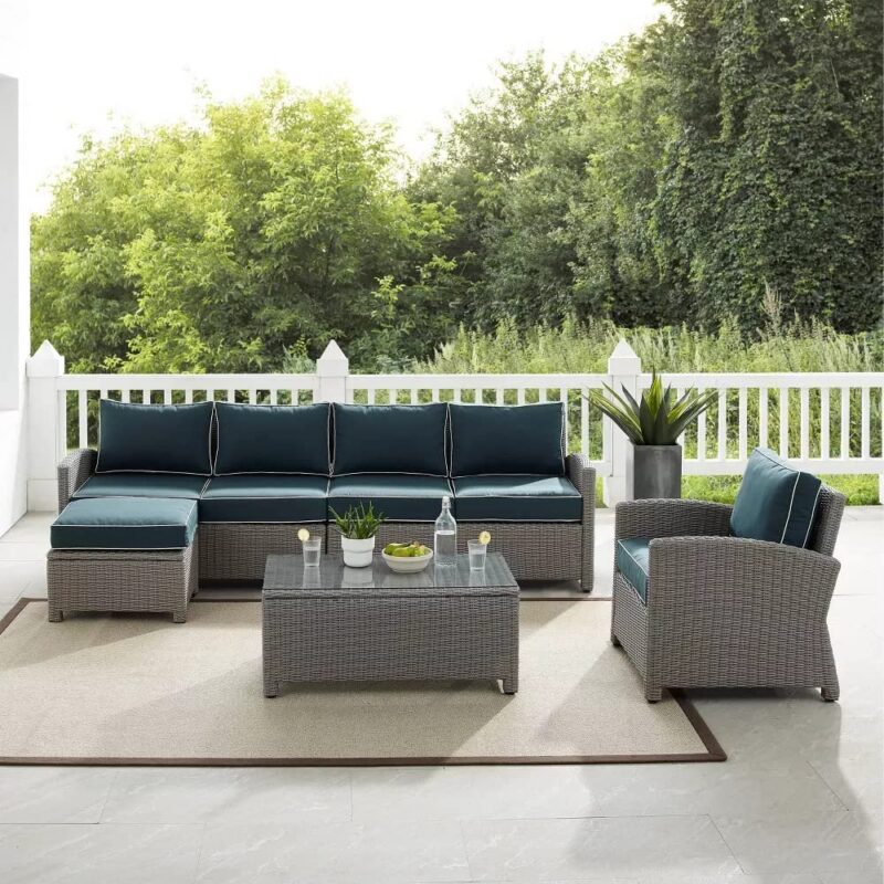 DEVOKO Outdoor Sectional Sofa Set - Grey & Navy Blue - Image 4