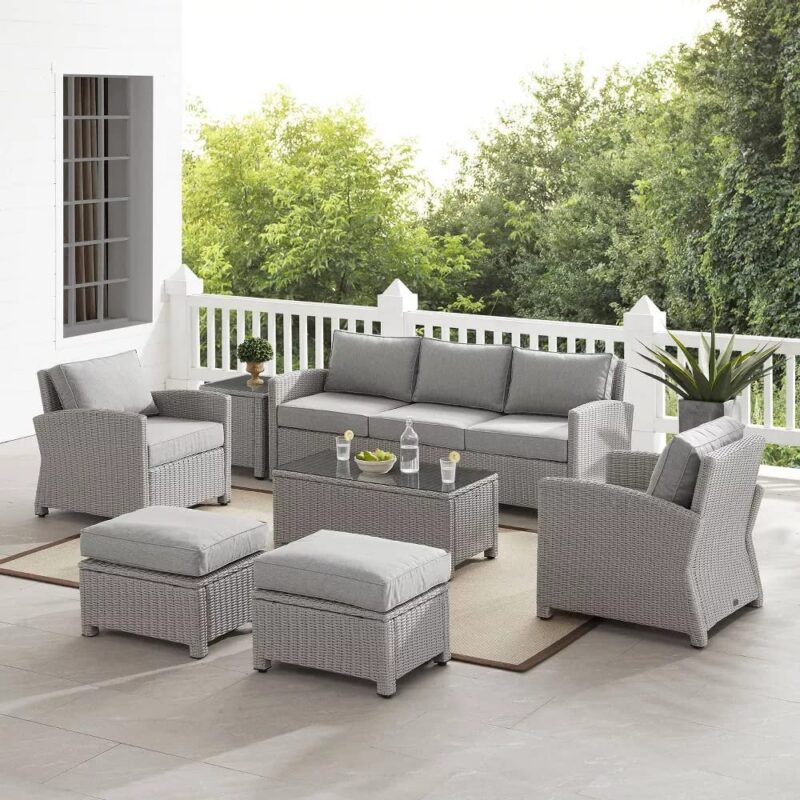 DEVOKO 7Pcs Outdoor Wicker Sectional Patio Furniture Set (Silver/Grey) - Image 4