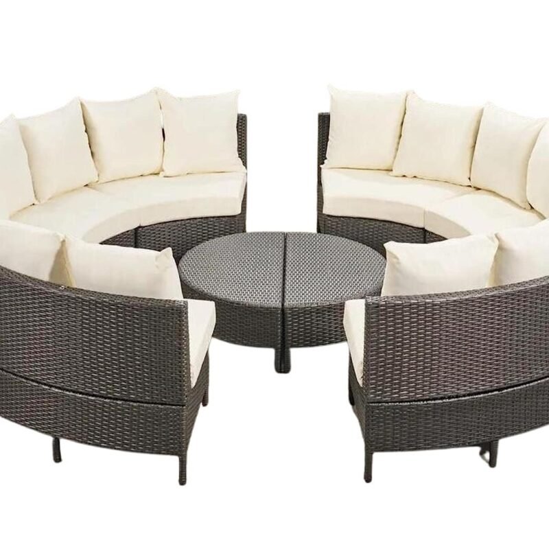 DEVOKO Oval 10PCS Patio Furniture Set (Dark Brown & Light Cream) - Image 6