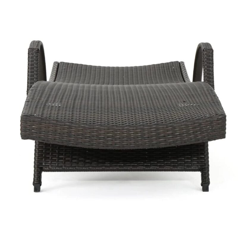 Devoko Rattan Sun Lounger Set - 2 Chairs, Dark Brown & Sky-blue - Image 3