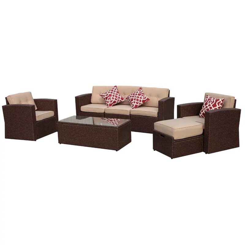 DEVOKO Waterproof Sectional Sofa Set (Dark Brown/Cream) - Image 3