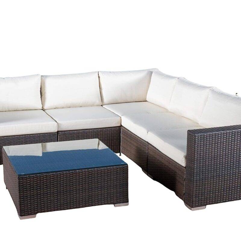 DEVOKO 3pc Outdoor L Shape Patio Set (Dark Brown/Cream) - Image 3