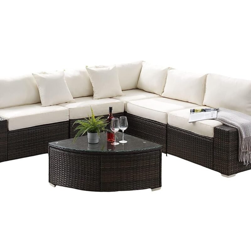 DEVOKO Oval Shape Patio Set (Dark Brown/Off-white) - Image 3