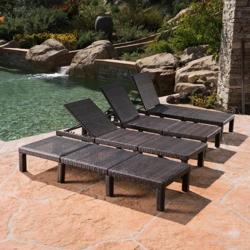 DEVOKO Set of 4 Outdoor Wicker Chaise Lounge Chairs with Adjustable Recline and Removable Cushions - Image 3