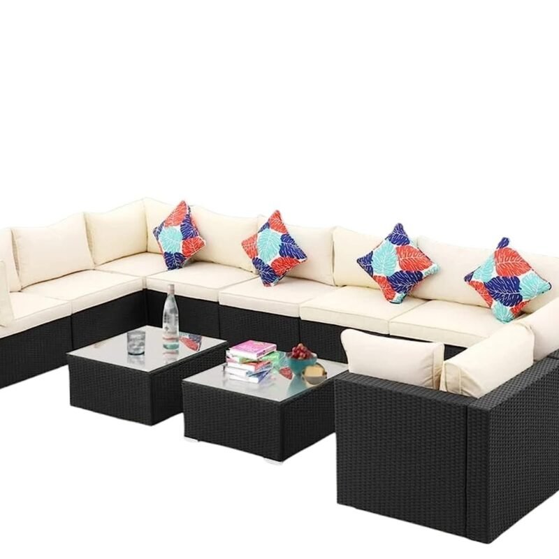 6-Piece Outdoor Wicker Set (Black/Cream) - Image 3