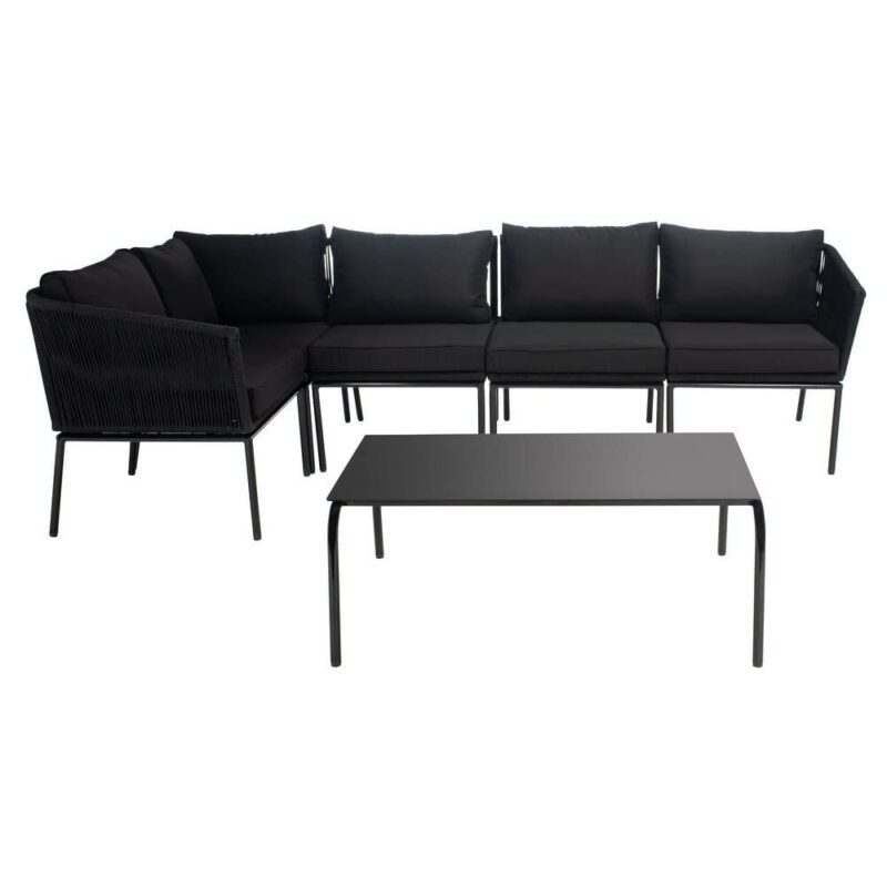 DEVOKO Rope L Shape Sofa Set 3-Pcs (Black) - Image 3