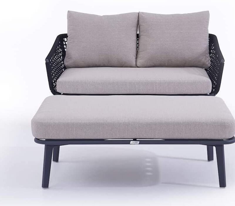 DEVOKO 2-Piece Outdoor Rope Chair and Ottoman Set (Black/Grey) - Image 3