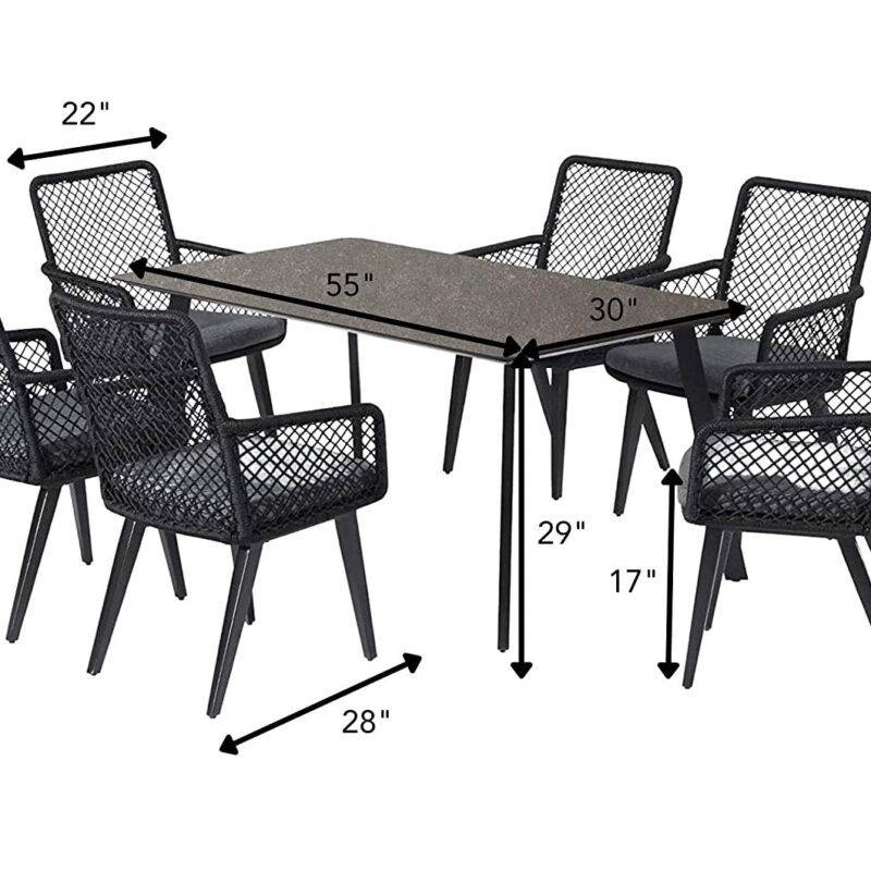 7PCS DEVOKO Rope Patio Dining Set with Cushions Table Top: Without glass - Image 3