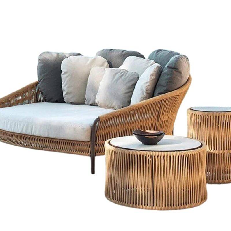DEVOKO Outdoor Rope Daybed Set (Beige/Off-White) - Image 3