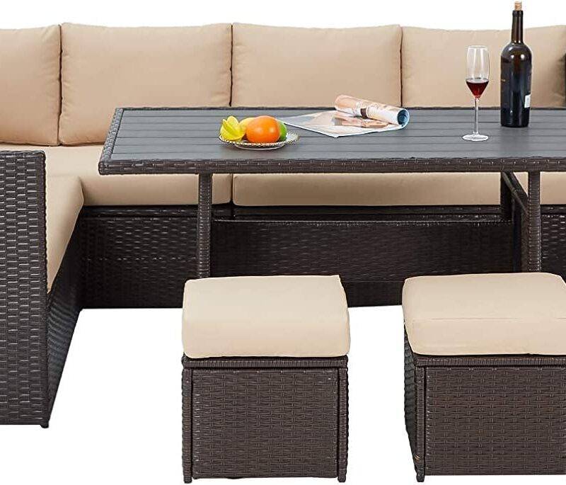 DEVOKO 6-pcs Wicker Sofa Dining Set - Dark Brown/Cream - Image 3