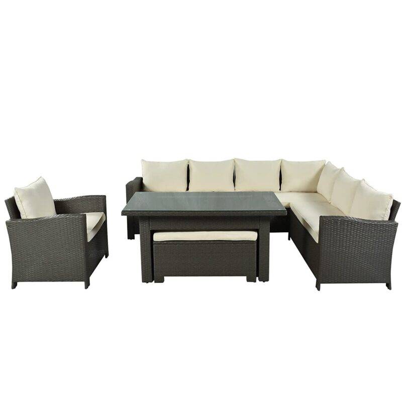5-Piece Outdoor Patio Furniture Set with Dining Table and Chairs - Dark Brown/Cream - Image 3