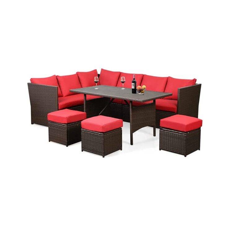 DEVOKO 6-Piece Wicker Patio Furniture Set (Dark Brown & Red) - Image 3