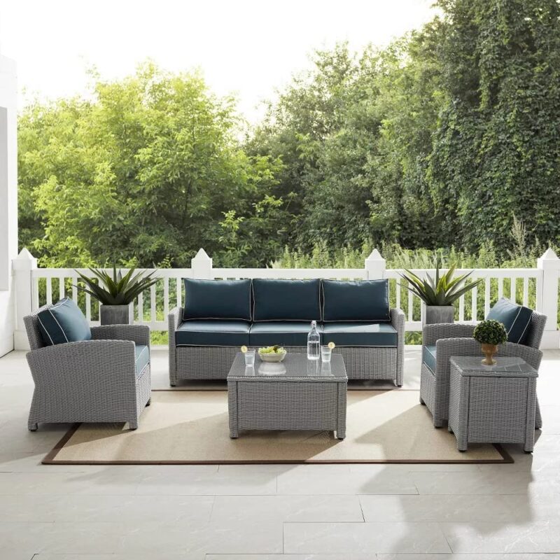 DEVOKO Outdoor Patio Furniture Set - Silver & Navy Blue - Image 3