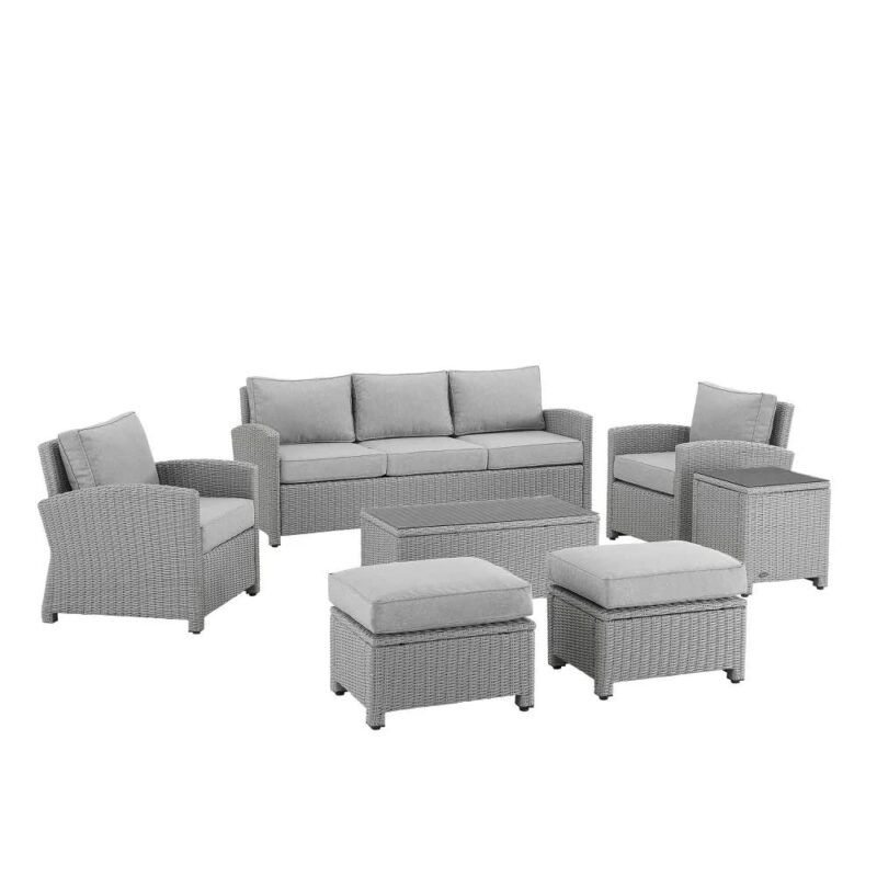 DEVOKO 7Pcs Outdoor Wicker Sectional Patio Furniture Set (Silver/Grey) - Image 5