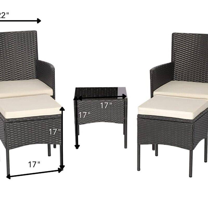 DEVOKO 5pc Wicker Patio Furniture Set (Black/Cream) - Image 2