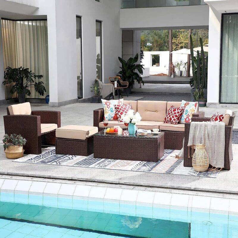 DEVOKO Waterproof Sectional Sofa Set (Dark Brown/Cream) - Image 4