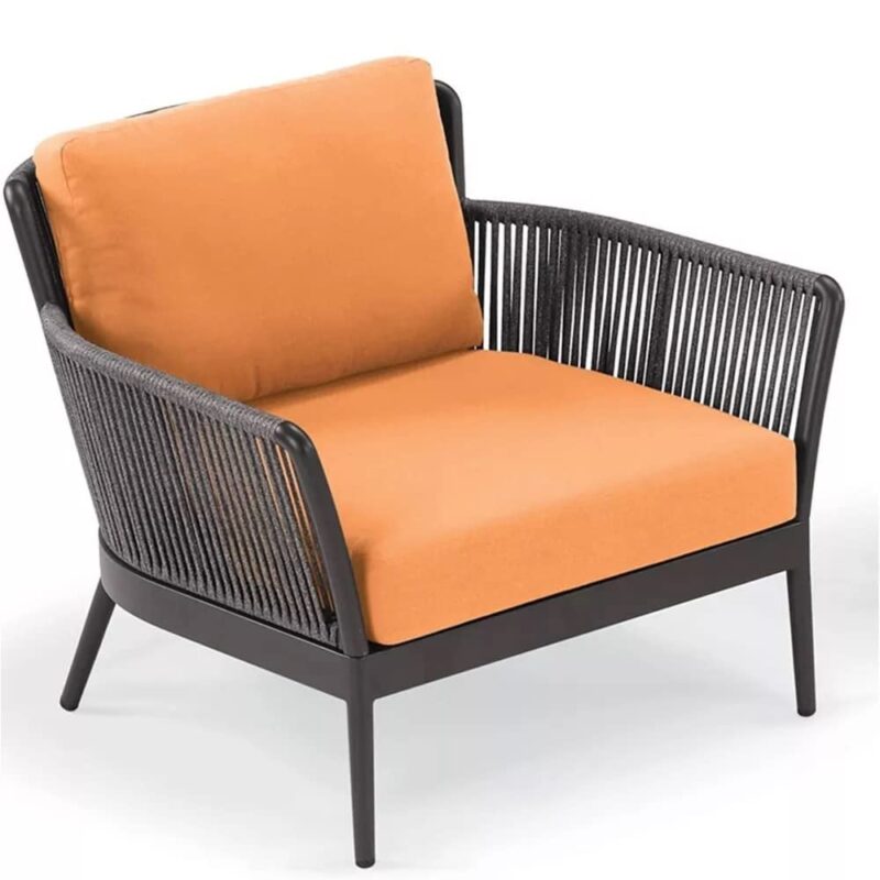 3 Piece Patio Set (Grey Rope & Orange Cushions) - Image 5