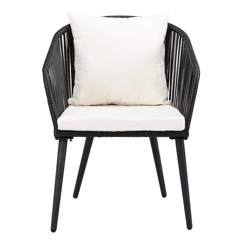 Devoko 3 Piece Patio Wicker Set – Black/Off-white – Terrace/Garden - Image 5