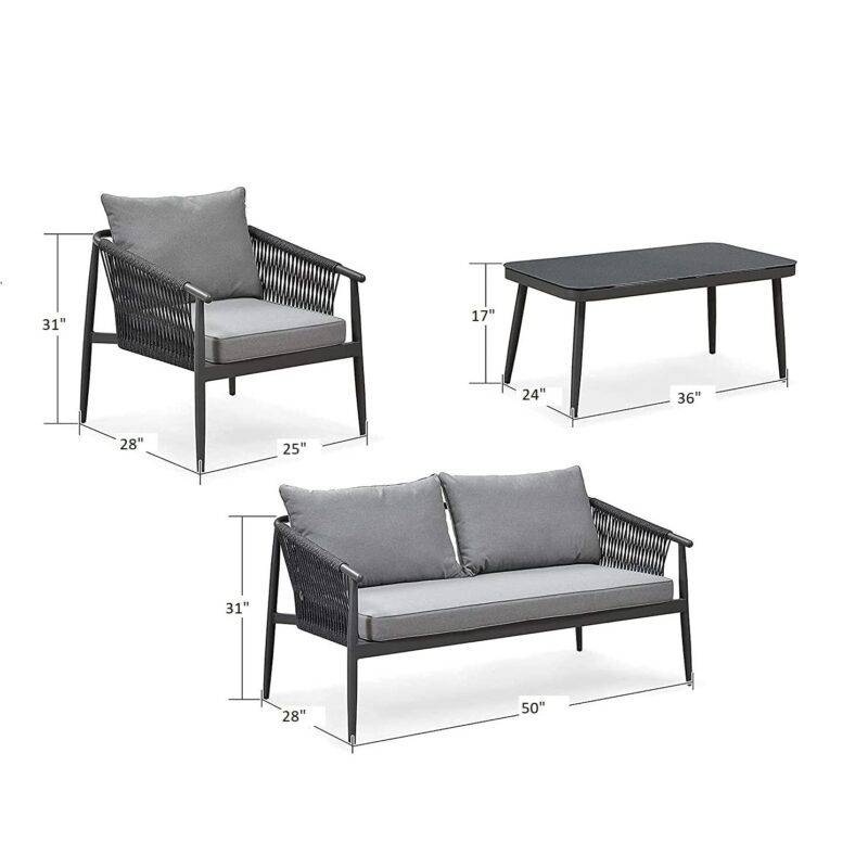 DEVOKO 4 Seater Outdoor Sofa Set (Black & Dark Grey) - Image 5