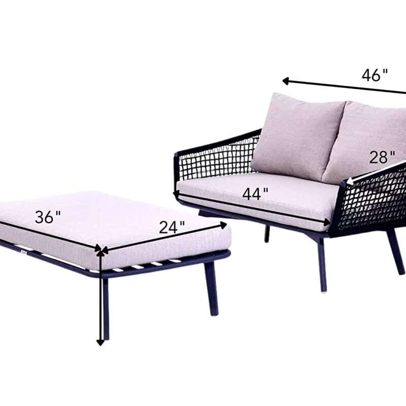 DEVOKO 2-Piece Outdoor Rope Chair and Ottoman Set (Black/Grey) - Image 4