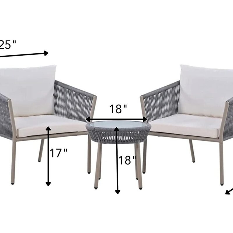 Devoko 3-Piece Patio Rope Set - Grey/White Balcony Furniture - Image 5