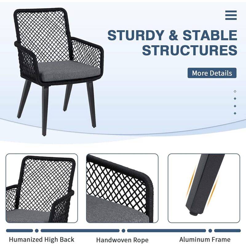 7PCS DEVOKO Rope Patio Dining Set with Cushions Table Top: Without glass - Image 4